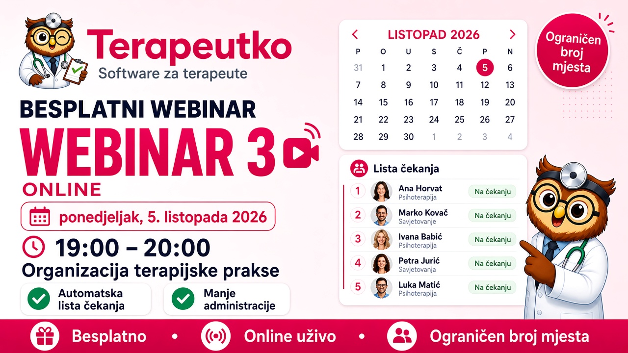 Terapeutko webinar #3 — organizacija terapijske djelatnosti, 5. listopada 2026.